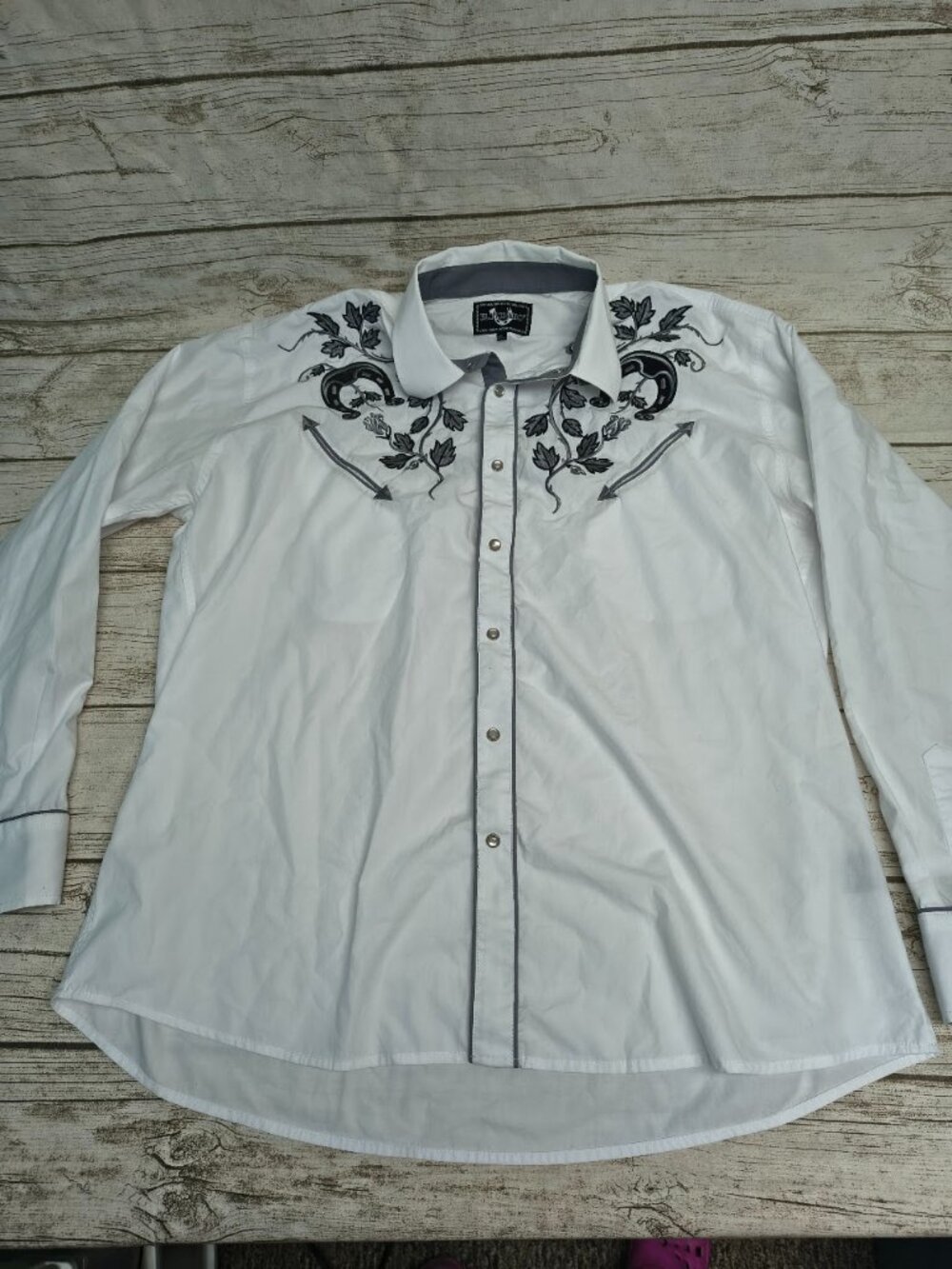 El Rodeo White Embroidered Horseshoe Western Snap Shirt 2XL